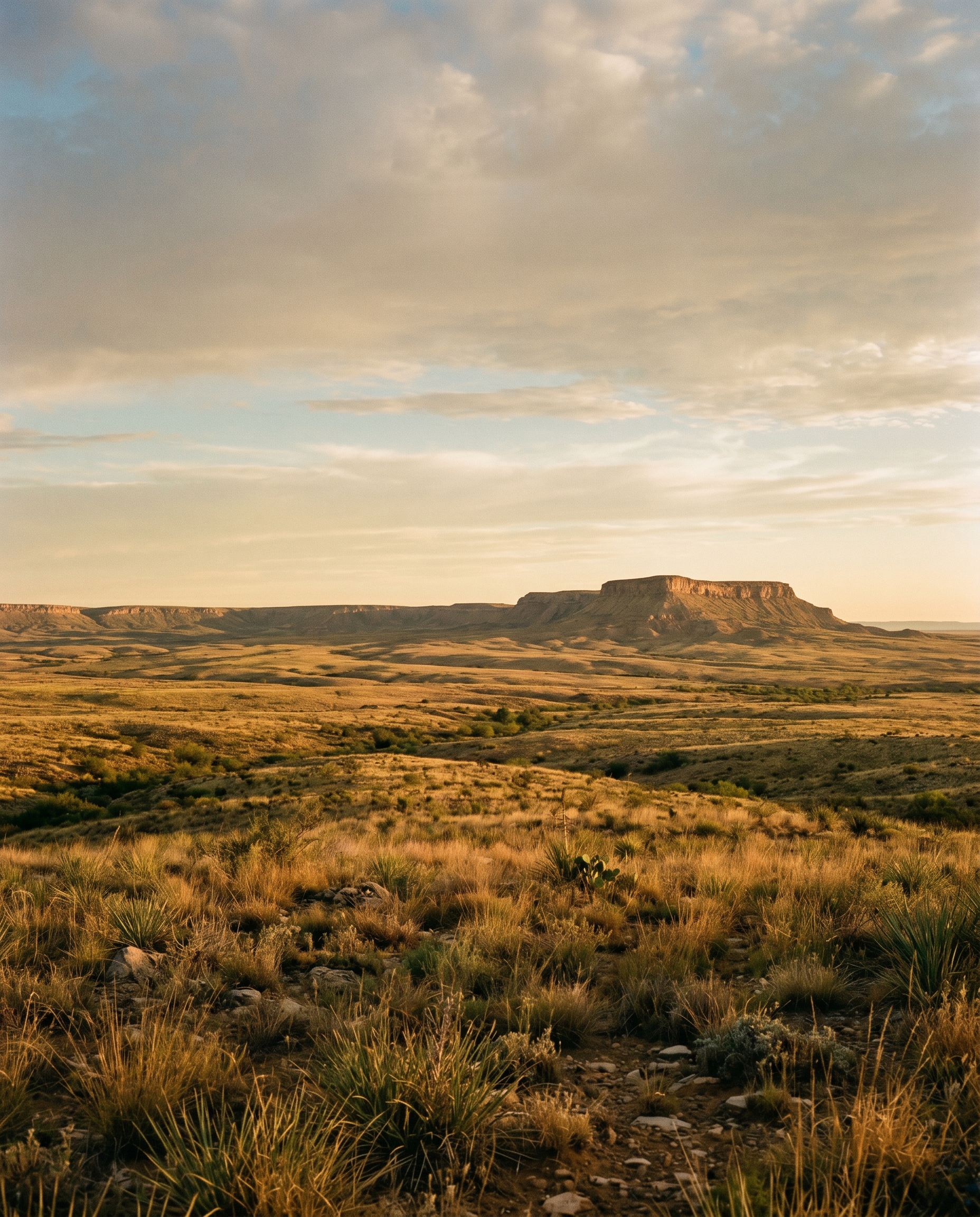West Texas basin rangeland at golden hour